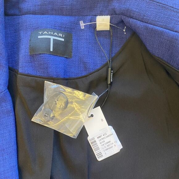 T Tahari Jacket Womens 8 Blue Double-Breasted Open Blazer Career Business NEW - Picture 9 of 13